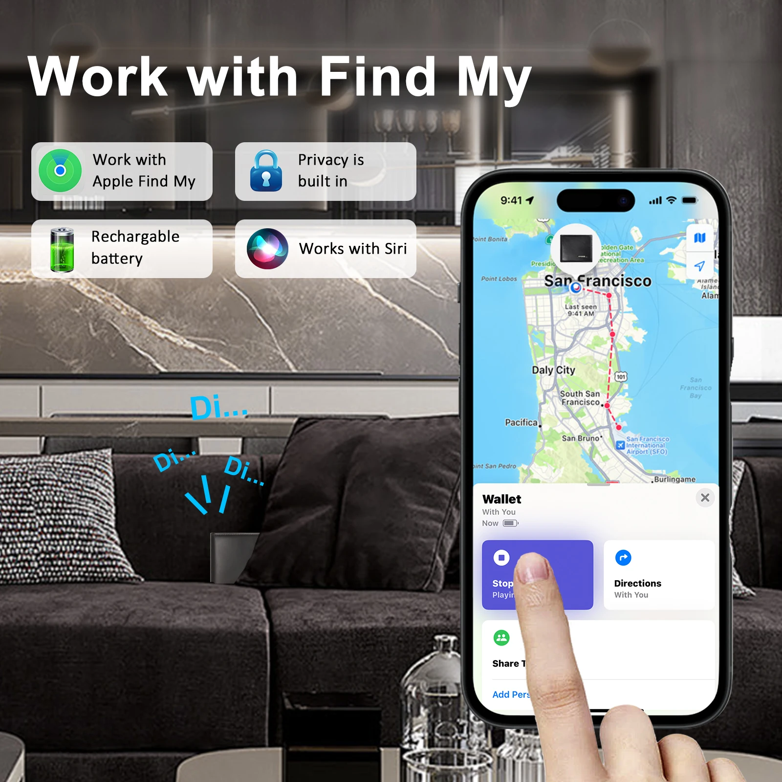 Умный кошелек с GPS-трекером для мужчин работает устройством Apple Findmy IOS только