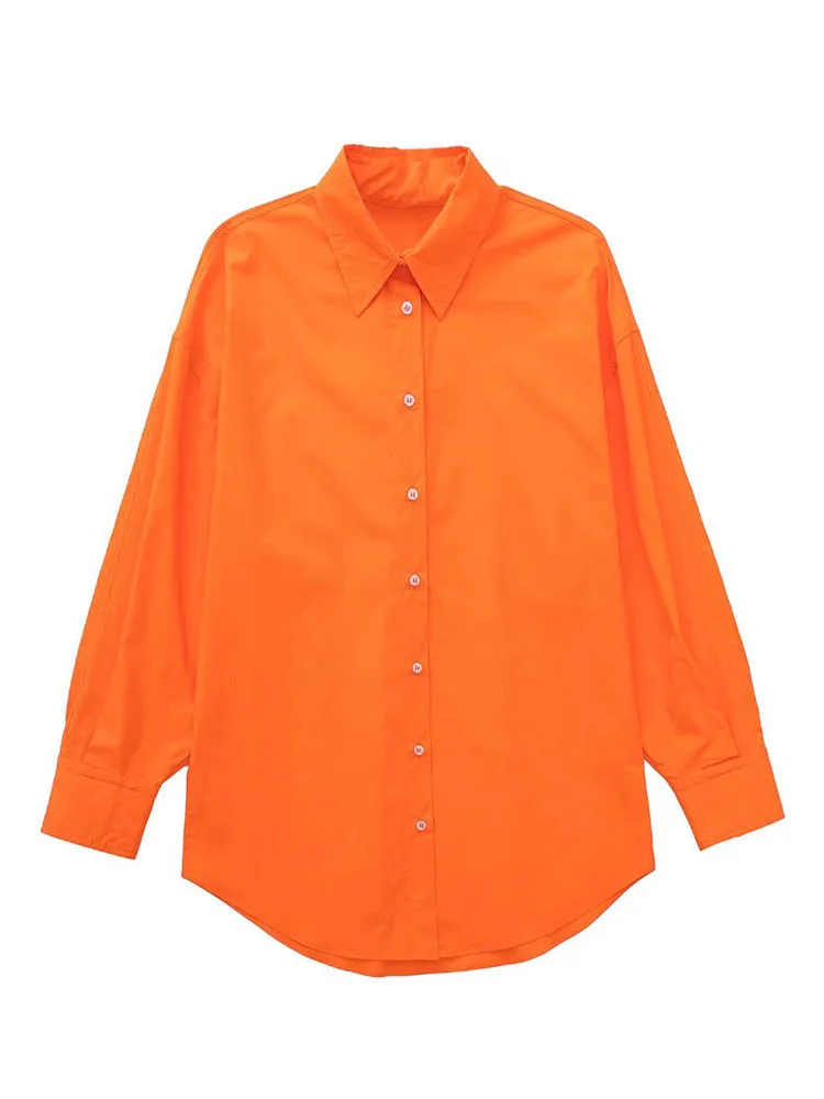 

Women 2022 Spring New Fashion Loose Asymmetric Poplin Blouses Vintage Long Sleeve Button-up Female Shirts Blusas Chic Tops