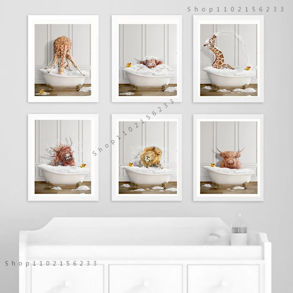 Детское животное в ванной постер для туалета горный рогатый скот жираф детской
