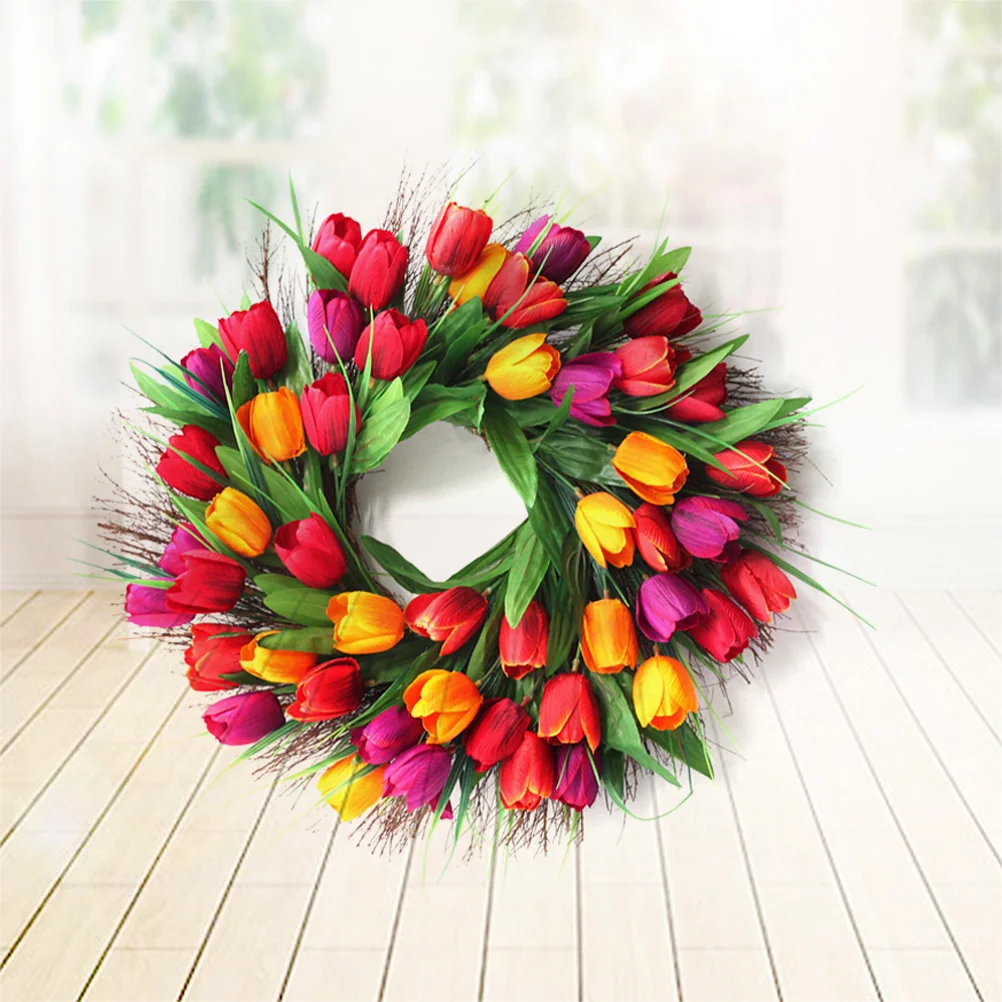 

1pc Simulation Tulip Wreath Door Wall Ornament Garland for Home Door Decor