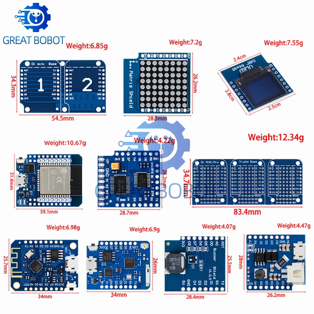 Фото Набор для начинающих ESP8266 D1 Mini Pro WiFi с OLED-дисплеем, датчиками DHT22, DS18B20, реле и драйвером двигателя для Arduino №2