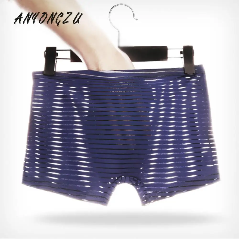 

3pcs Anyongzhu Ice Silk Seamless Men Shorts Transparent Mesh Sexy Thin Comfortable Breathable Boxer Underpants Black White Blue