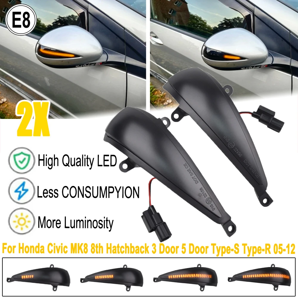 

Светодиодный динамический поворотник, фонарь с зеркальным индикатором для Honda Civic 8, MK8, Type-S, Type-R, FN 1, 2, 3, автомобильные аксессуары, 2 шт.