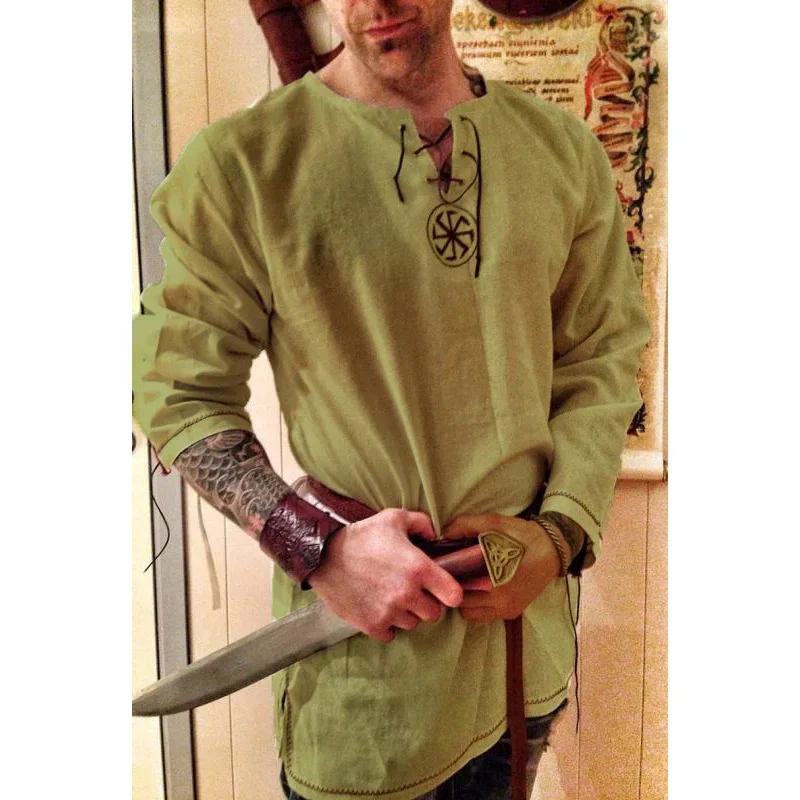 

Medieval Shirt Robe Viking Men Dress Knight Renaissance Cotton Tunic Short Sleeve Shirts Tops Costume Disfraz Medieval with belt