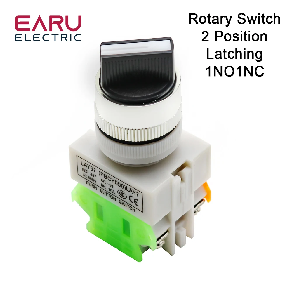 

Поворотная кнопка переключателя 22 мм, 4 Винтовых клеммы 22 мм, 2-позиционный маленький размер, 2-позиционный ВКЛ-ВЫКЛ LAY7 LAY37 1NO1NC 10A 660 В, фиксация