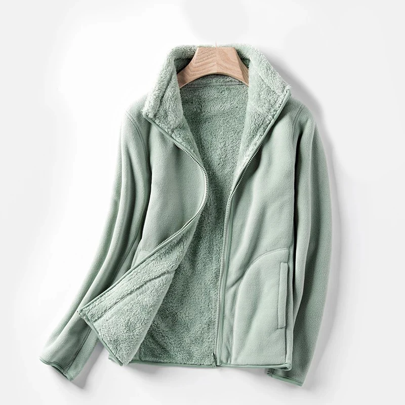 WOQN флисовая куртка женская зимняя теплая бархатная куртка Женские лацканы плюс плотная куртка-бомбер розовое Ins Женское пальто Chaqueta Mujer