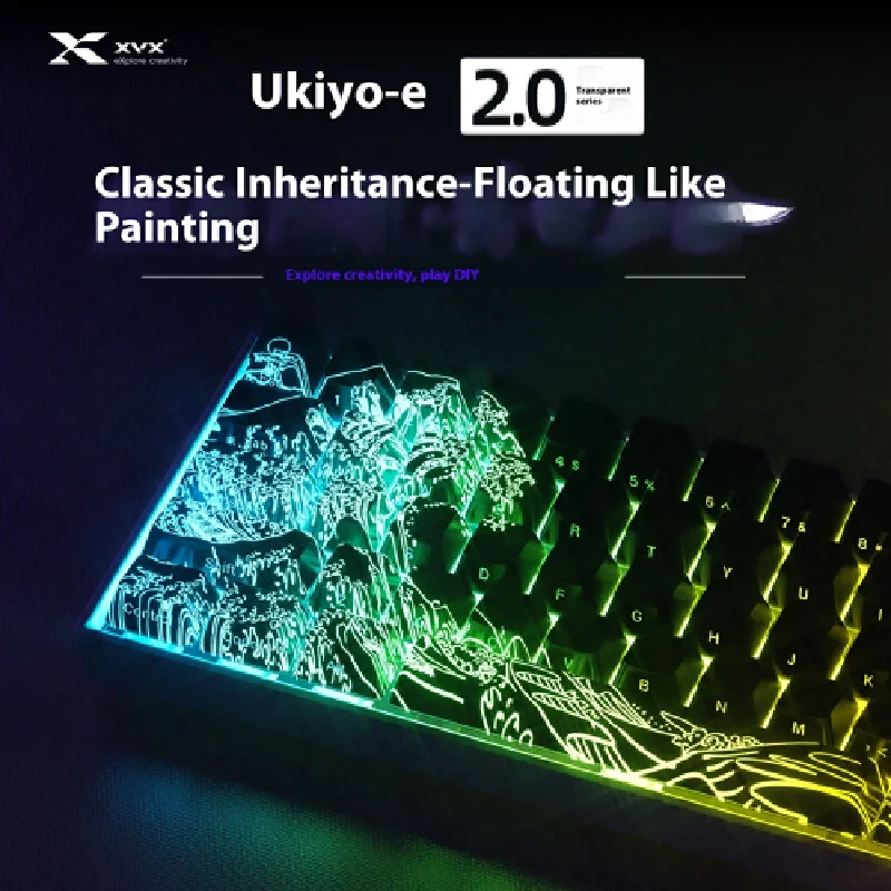 YOAINGO XVX Ukiyo-e2.0 Черные колпачки для клавиш с 3D текстурой Избранные IMD Craft Patterns