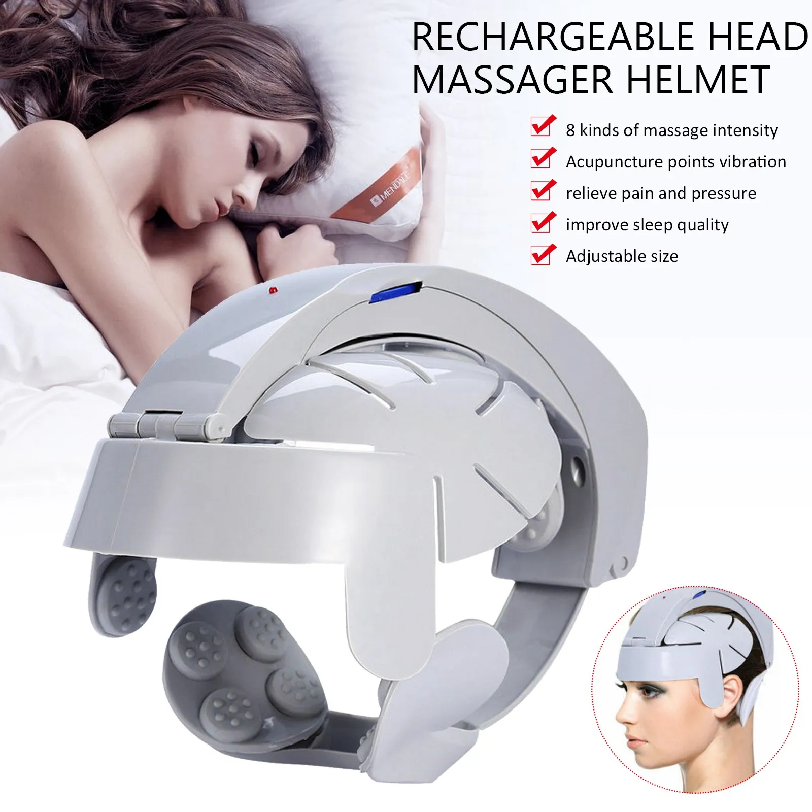 

Rechargeable Head Massager Helmet Scalp Brain Relax Electric Acupoint Heater Vibration Stimulator For Home Office Use