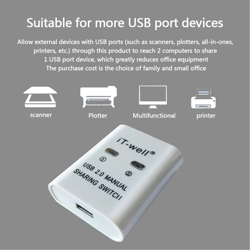 

20CB USB Switch Selector KVM Switch Adapter 2 in 1 Out PC Sharing USB Devices for Printer Keyboard Mouse
