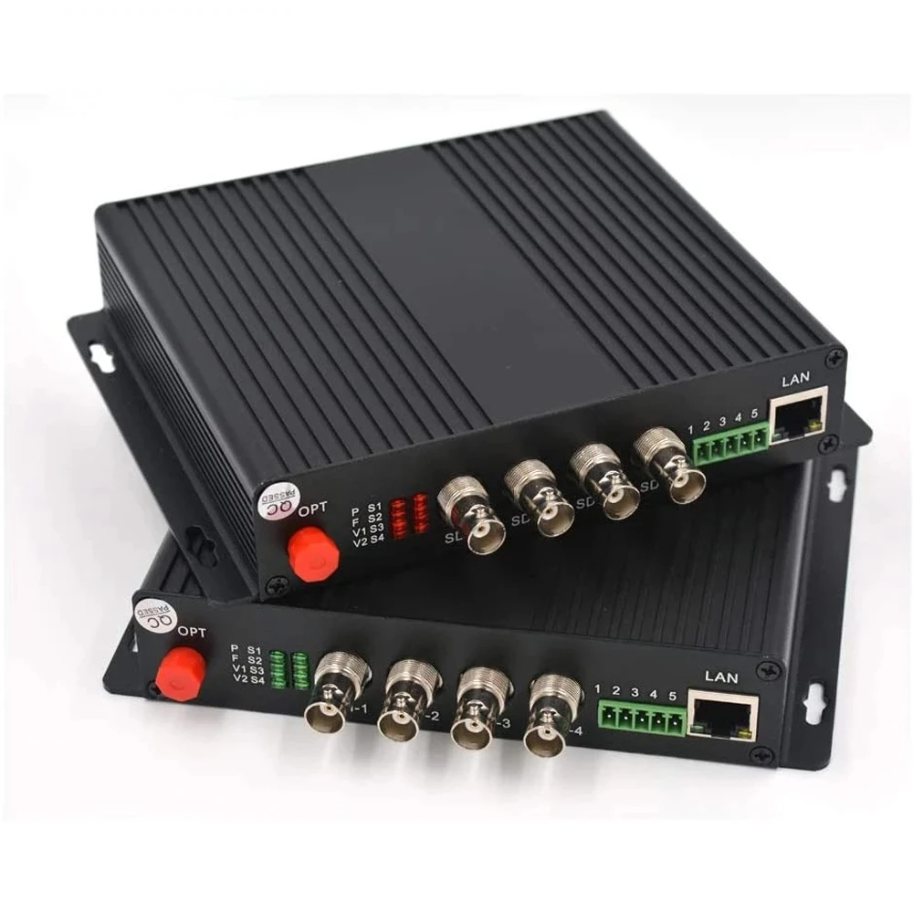 4 Channels HD SDI Video/Audio Ethernet Over Fiber Optic Media Converters Transmitter Receiver for HD SDI CCTV (with RS-485 Data)