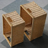 hand woven artificial rattan wicker basket home sundries basket room toy book magazine organizer tidy basket with handle