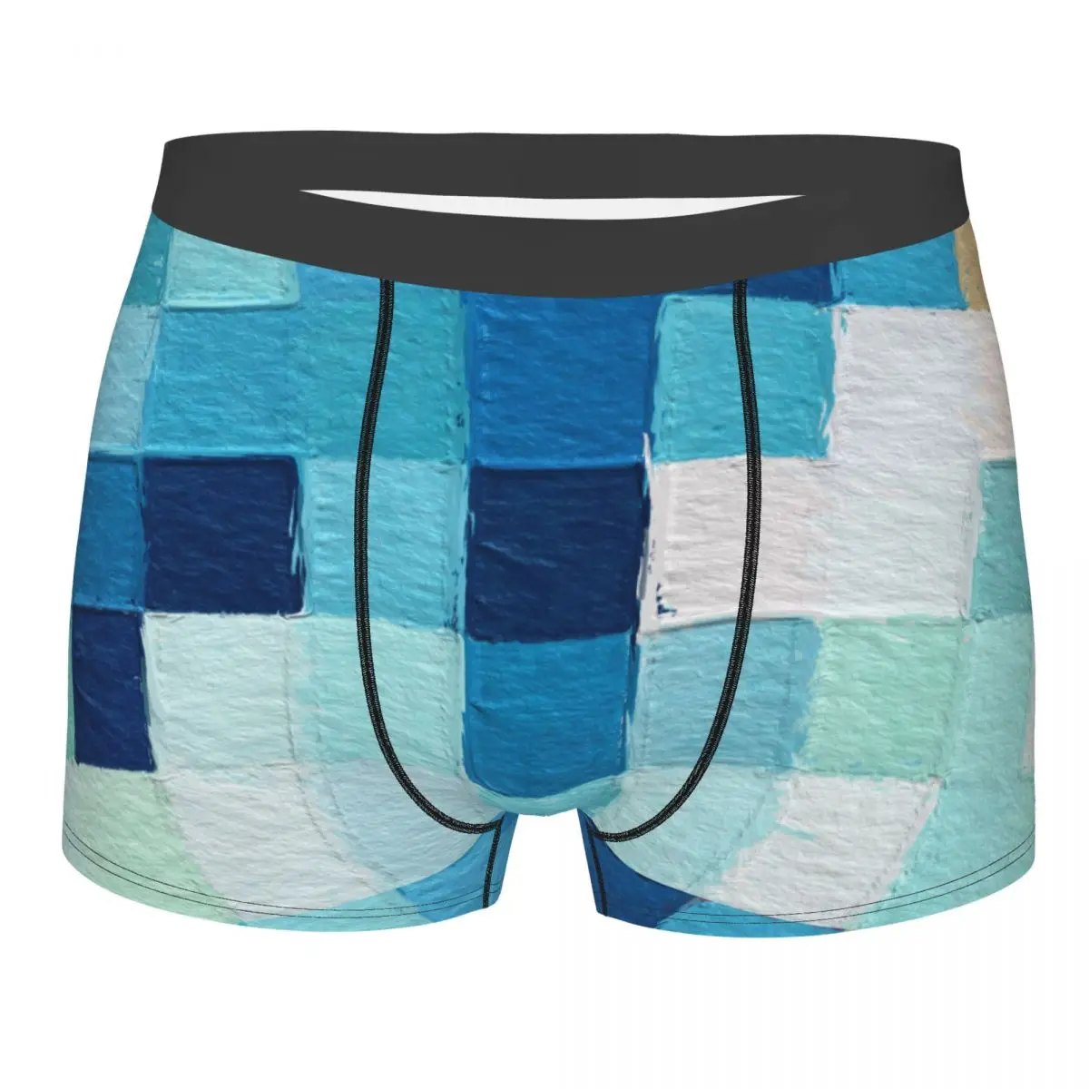 

Men Blue Teal Abstract Mosaic Boxer Briefs Shorts Panties Breathable Underwear Colored Rough Homme Funny Plus Size Underpants