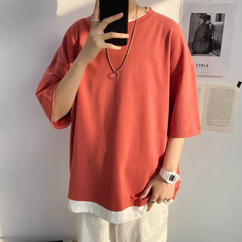 Мужская футболка с имитацией двух предметов коротким рукавом Корейская версия