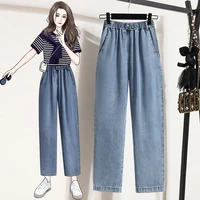 women jeans high waist leisure denim trousers wide leg denim clothing blue vintage quality fashion korea loose straight pants