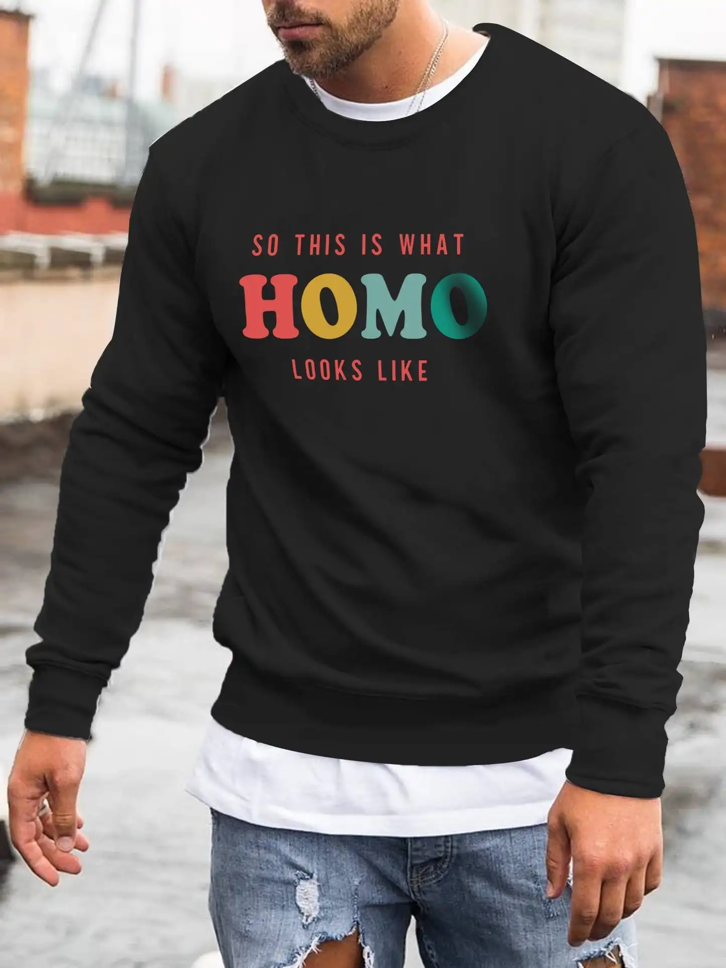 

Badassdude HOMO Letter Printing Men's Casual Long Sleeved Shirt
