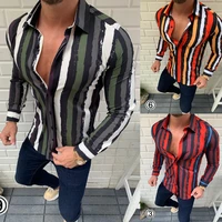 men shirt summer slim fit cardigan striped shirt mens casual long sleeve single breasted turn down collar gradient color shirt
