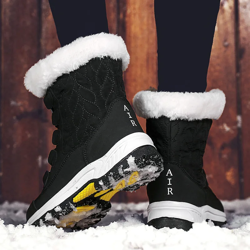 Winter Women's Snow Boots Thickened Plush Warm Anti-skid Hiking Ski Mid-calf Shoes Wearable Outdoor work Boot Large Size 36-42