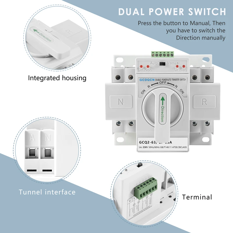 Двухфазный автоматический переключатель питания 2P63A переключения передач Cb Class