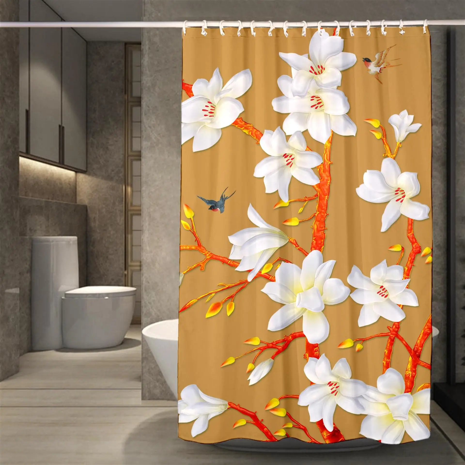 

Chinese Style Flower Landscape Shower Curtain 3D Print Plant Peacock Waterproof Polyester Bathroom Accessories Bathtub Screen