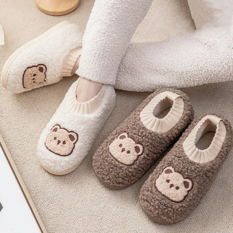 Plush Warm Lovely Bear Design Household Non-slip Cotton Women Slippers 2022 winter Home Boots Winter Couple Cotton Shoes Leisure