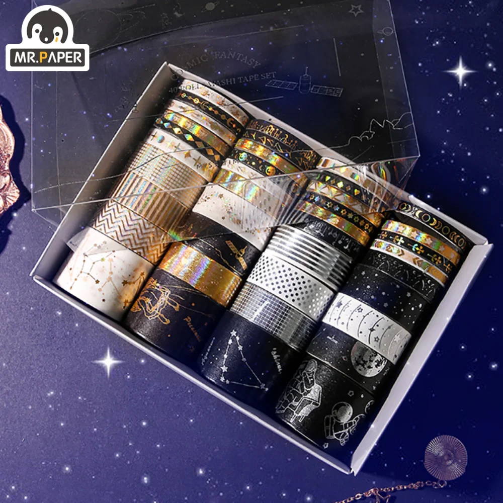 

Mr. Paper 40roll/Box Hot Stamping Process Washi Paper Tape Colorful Ins Style Tape Set Sticker Stationery Art Supplies