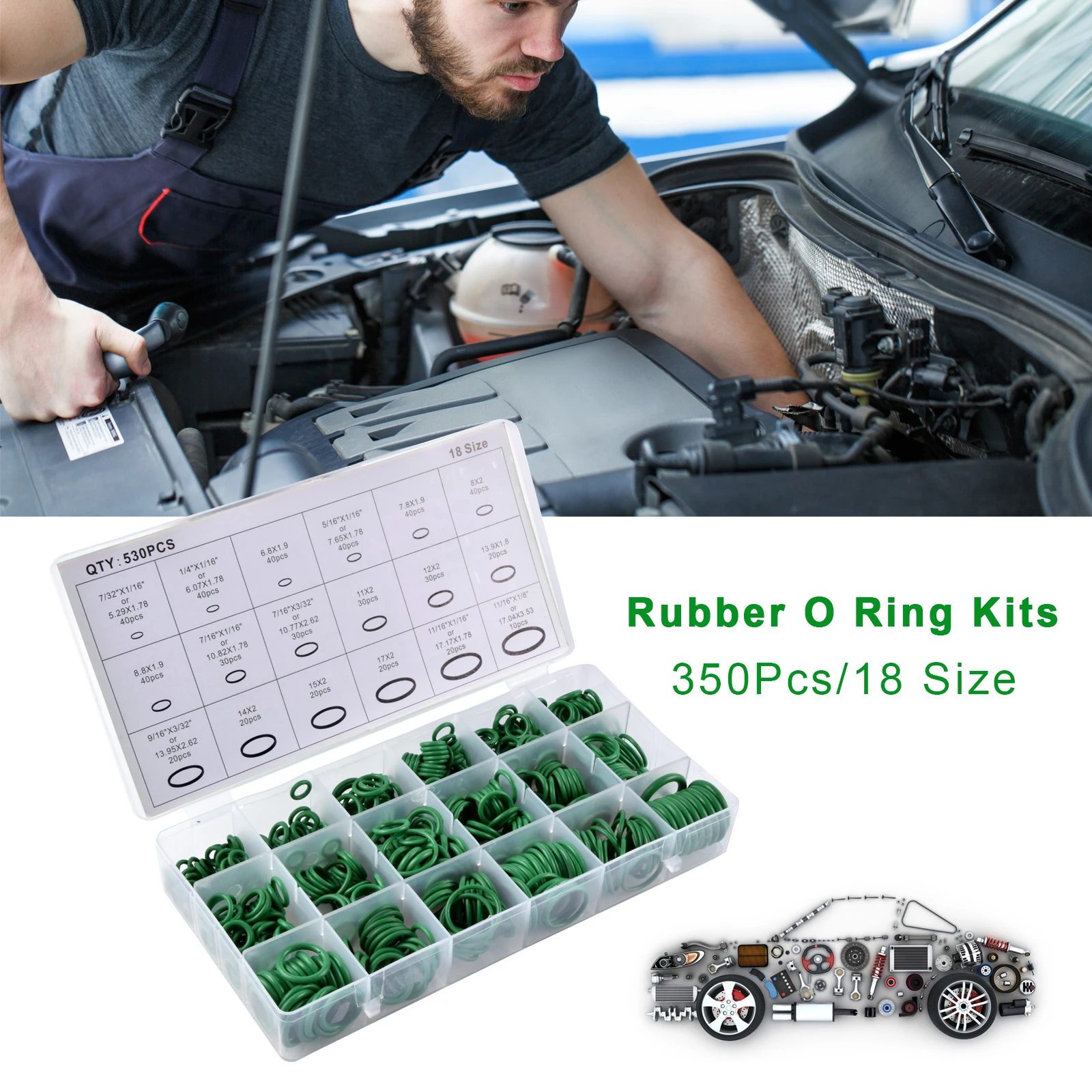 

270/530PCS Rubber O-Ring Gasket Repair Kit 18 Sizes Sealing Ring Kit For Car A/C System R134a Air Conditioning Gasket Washer Set