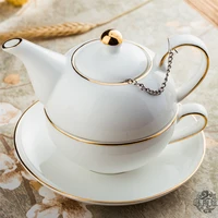 ceramic tea for one set teapot with infuser and cup set gold and white teapot set for one tea set for afternoon tea