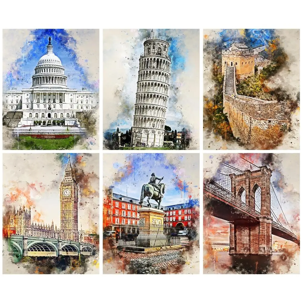 

CHENISTORY Full Diamond Painting World Famous Bulingdings Handmade Diamond Embroidery Mosaic Art Home Decor