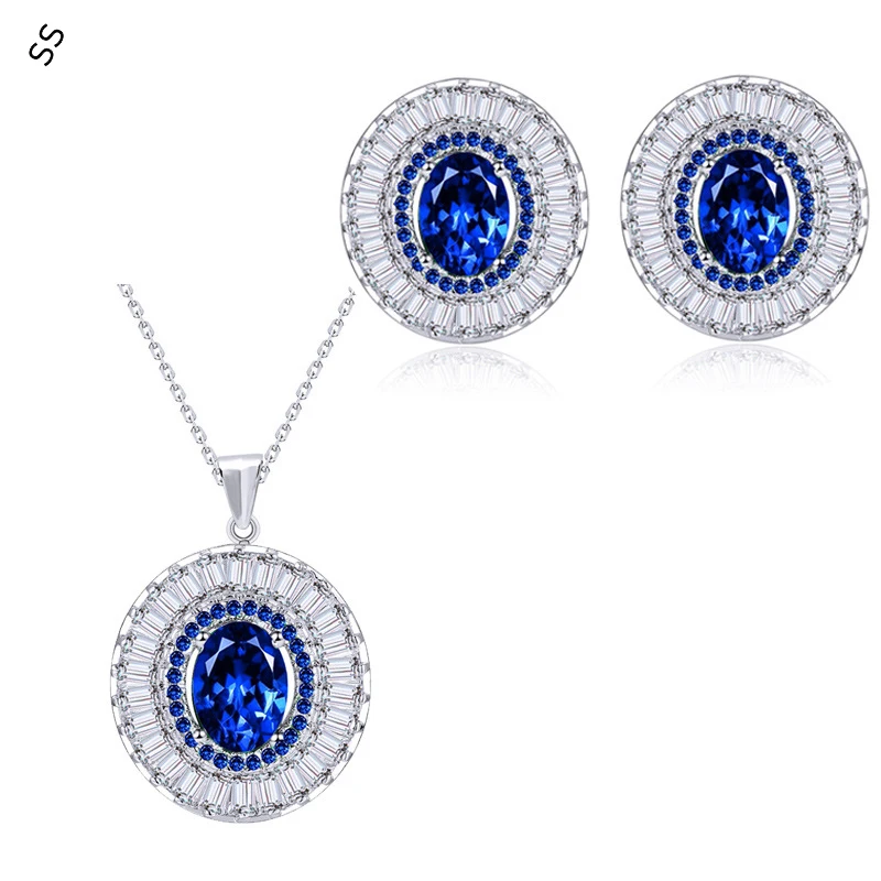 

Hand Inlaid AAA Zircon Bridal 2 Piece Earrings Necklace Accessories Jewelry Set for Dinner Dress Ornament