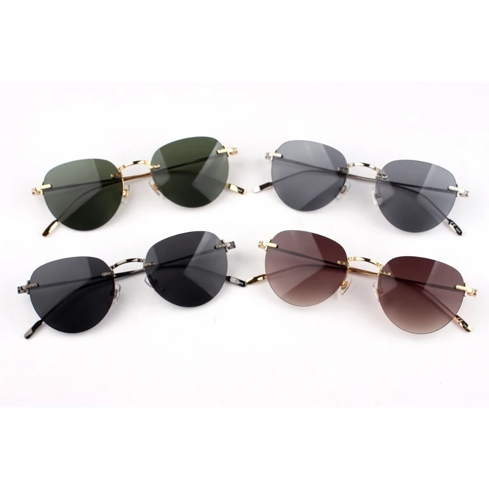 

Brand Designer Frameless Personalized Sunglasses Luxury Fashion Ladies Uv Protection Outdoor Driving Glasses Mountaineering