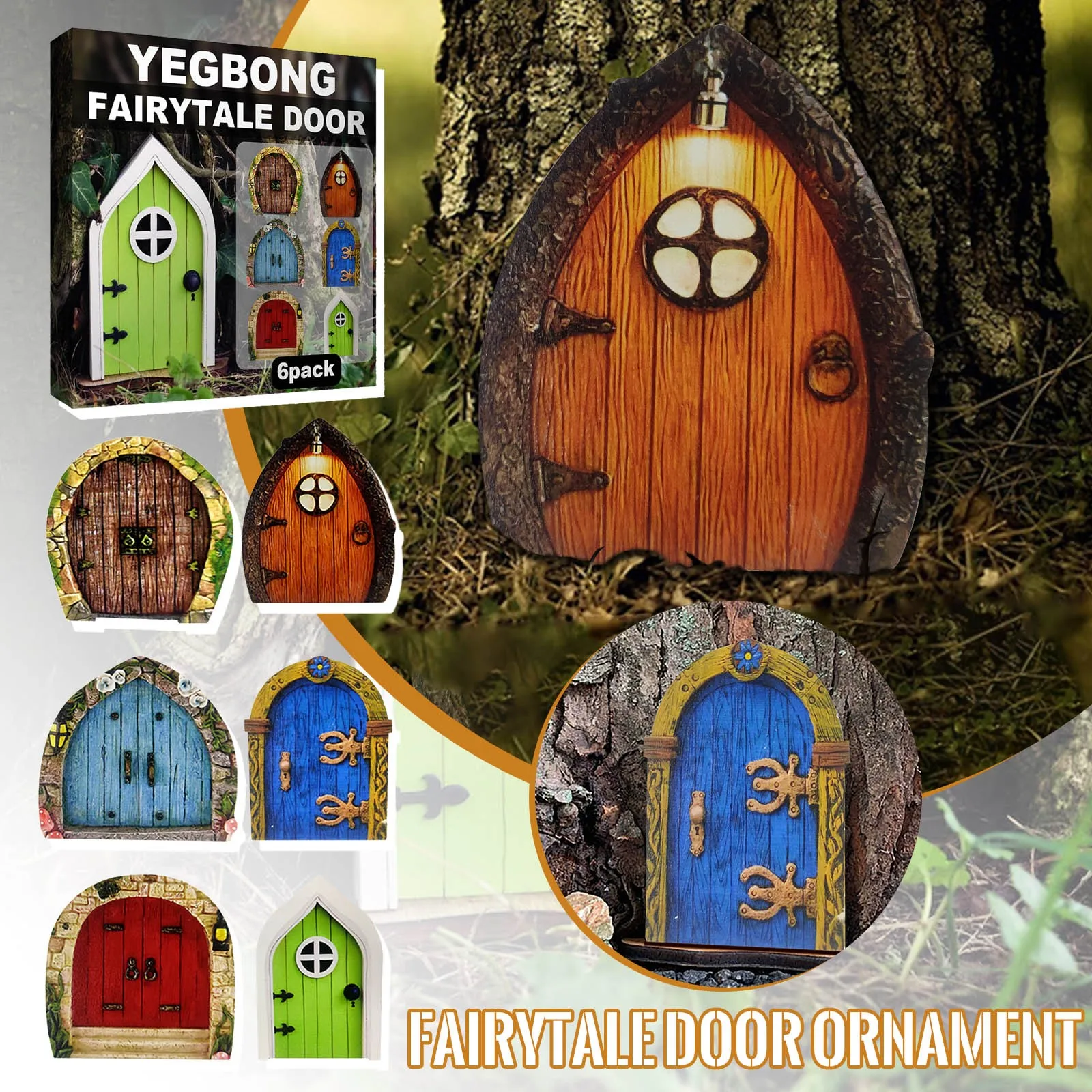 

6Pcs Fairytales Door Figurines Decoration Ornaments Wooden Fairys Dwarf Tree Door Decoration Cute Miniatures Fairy Gnome Window