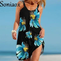2022 summer women sexy beach dresses 3d flowers printed suspenders bohemian vintage beachwear girl oversized fashion party dress