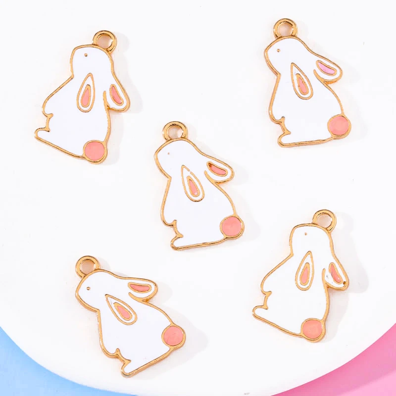 

20Pcs 14*22mm White Enamel Alloy Cute Rabbit Pendants DIY Necklace Bracelets Earrings Keychain Accessories Charms Jewelry Making