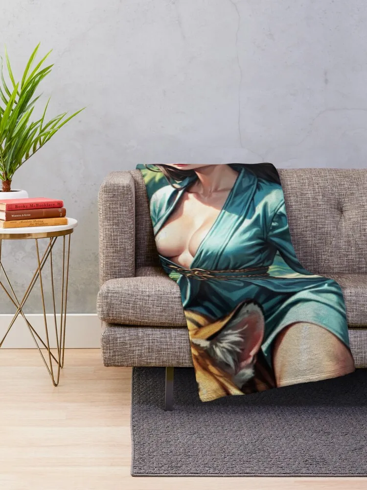 Девушка в стиле аниме PinUp: Syun Kamakado 021 (езда на тигре джунглях) Плед Пушистые тонкие