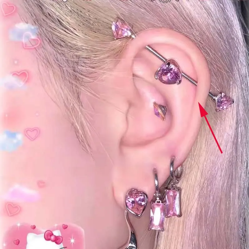 Промышленные ушные штанги из нержавеющей стали, с розовым цирконием, 14 г, украшения для тела Промышленные ушные штанги из нержавеющей стали, с розовым цирконием, 14 г, украшения для тела