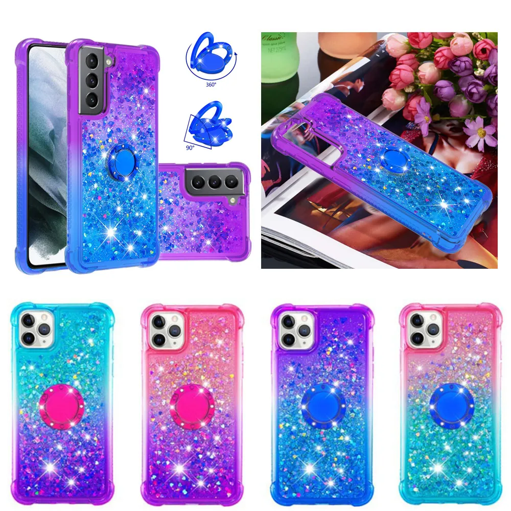 

Glitter Bling Phone Case for Samsung Galaxy S22 S21FE S20 Ultra Note 20 10Lite S10e S8 S9 Plus Quicksand Ring Holder Stand Cover