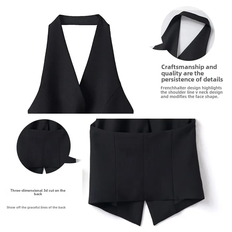 Весенне-осенний костюм с лямкой на шее женский жилет 2024 новый дизайн чувственный