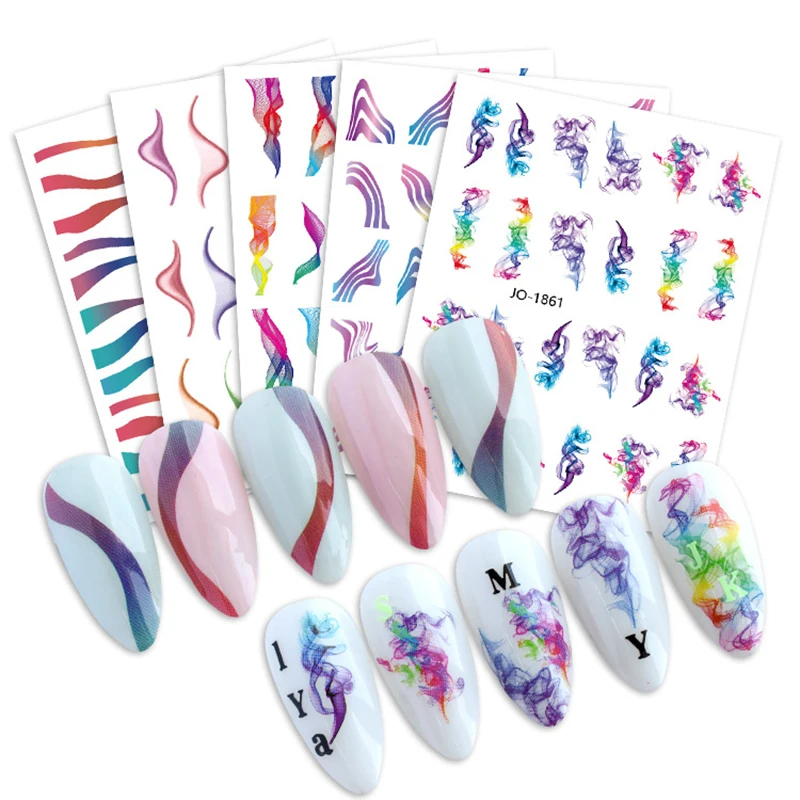 

1PCS Color Irregular Lines Ribbon Nail Art Decal 3D Adhesive Sticker Nail Slider Abstract Alphabet Nail Sticker Nail Jewelry