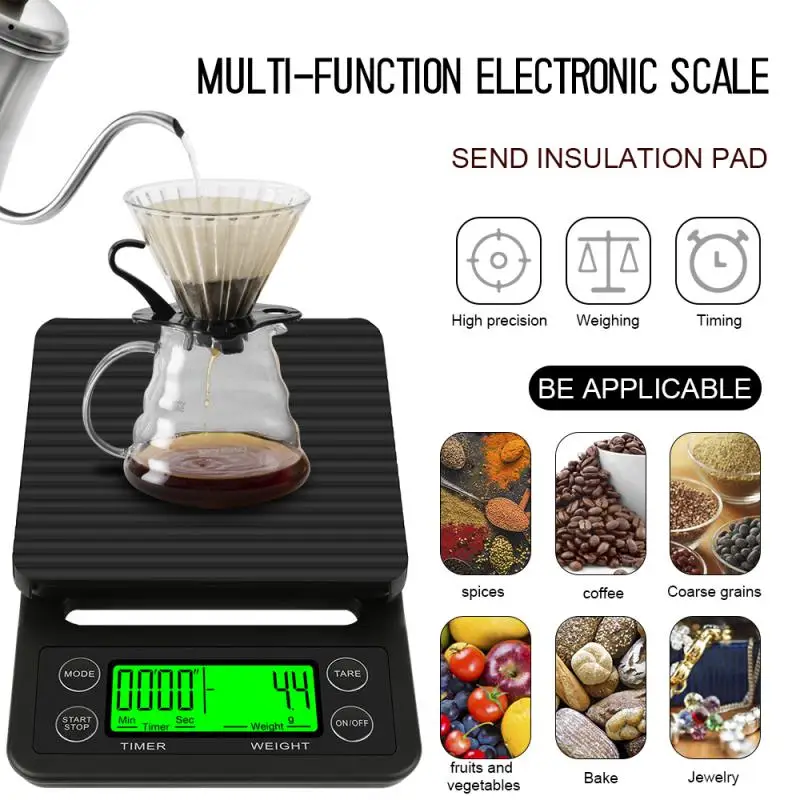 

High Precision LCD Electronic Scales 3kg/0.1g 5kg/0.1g Drip Coffee Scale With Timer Portable Electronic Digital Kitchen Scale