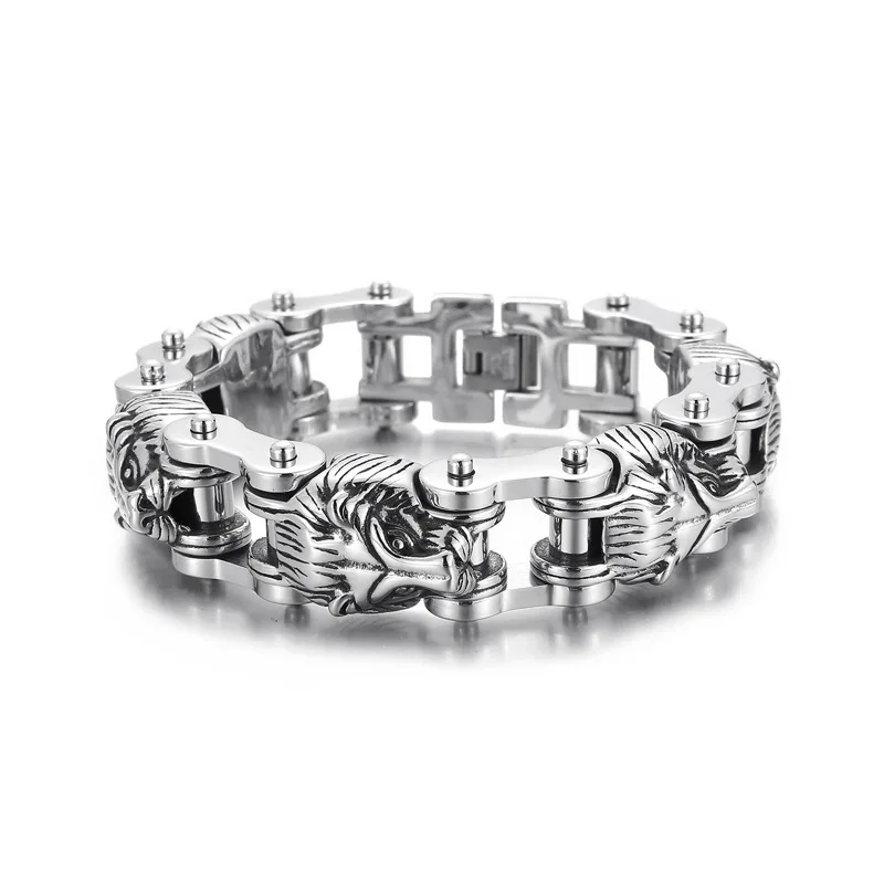 

European and American Exaggerated Domineering Lion Head Titanium Steel Jewelry Men's Motorcycle Stainless Steel Luxury Bracelet