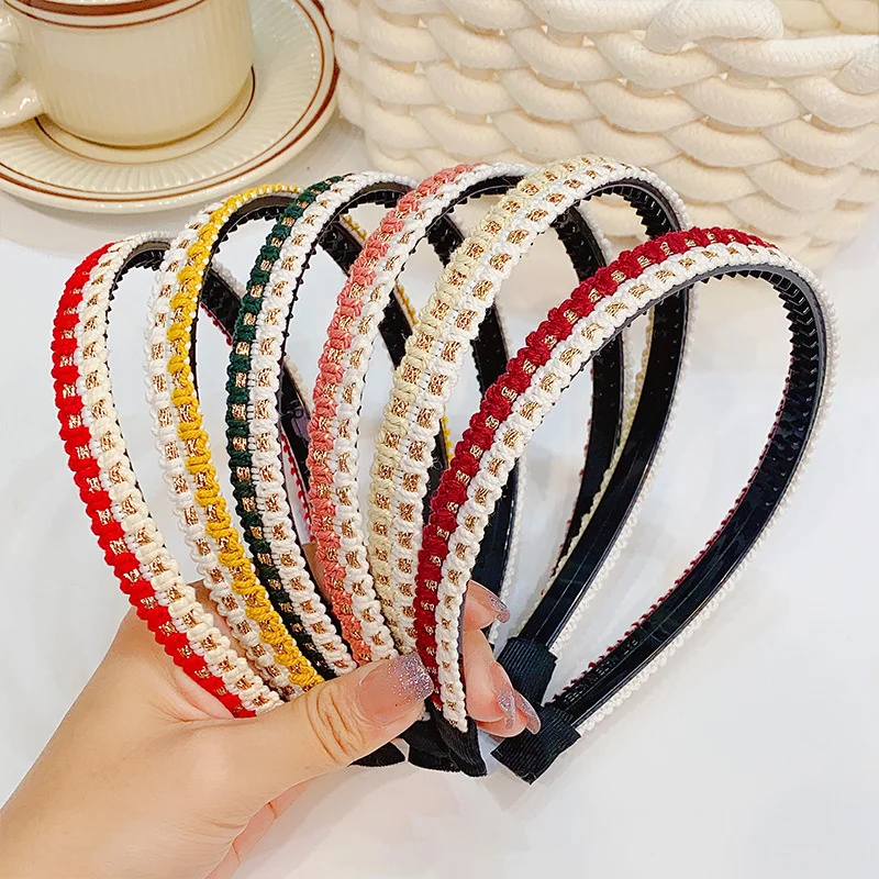 

2023 Summer Simple Color Bohemian Style Plaid Thin Hairbands For Woman Temperament Designer Headband Fashion Accessories