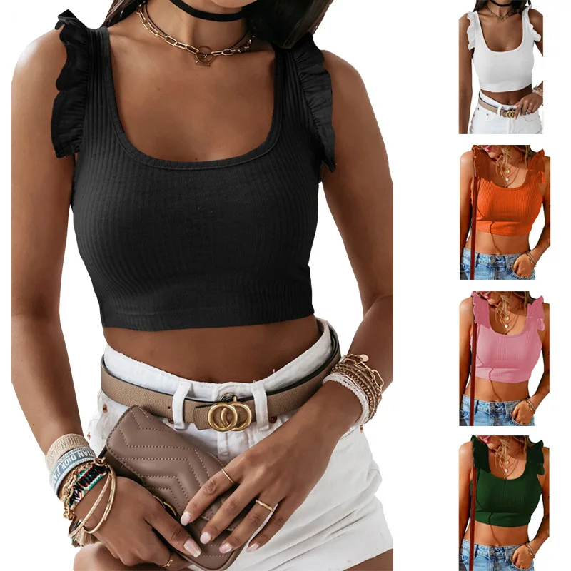 

Женский жилет в европейском и американском стиле, однотонный короткий жилет с круглым воротником и деревянными ушками, лето 2022