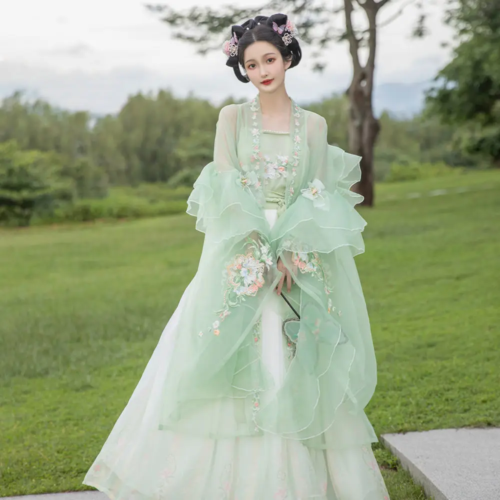 Китайская рубашка с вышивкой Hanfu большими рукавами на передней части длинное