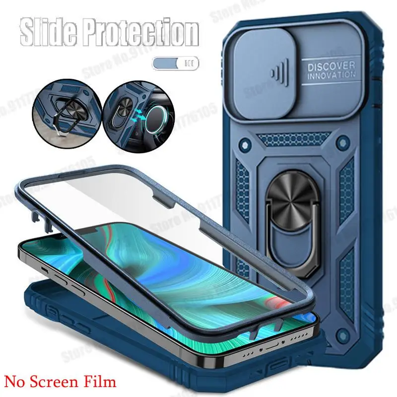 3 in 1 Hybrid Armor Shockproof Magnet Stand Case For iPhone 13 Mini 11 12 Pro Max XR XS Max 7 8 Plus Slide Lens Protective Cover