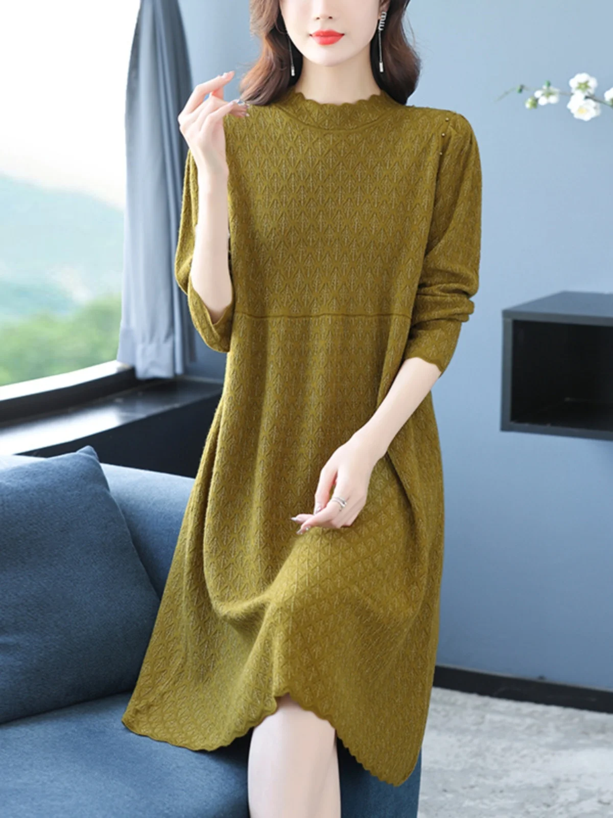 Женское платье среднего возраста Осенне-зимний шерстяной свитер Трикотажное