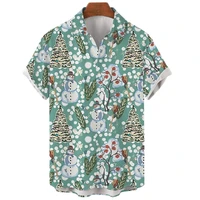 santa pattern hawaiian beach party loose fashion short sleeve snowman shirts oversized casual trend %e2%80%8bstreet unisex