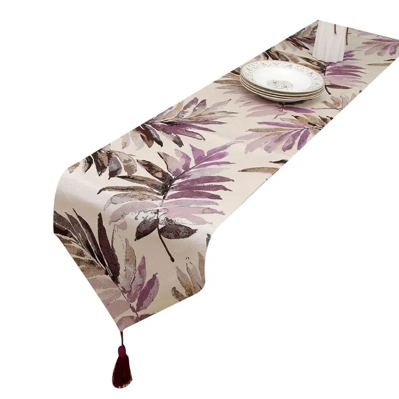 

Новые разноцветные скатерти с листьями и кисточками для украшения обеденного стола, домашний декор, фиолетовые скатерти 13x63 дюйма