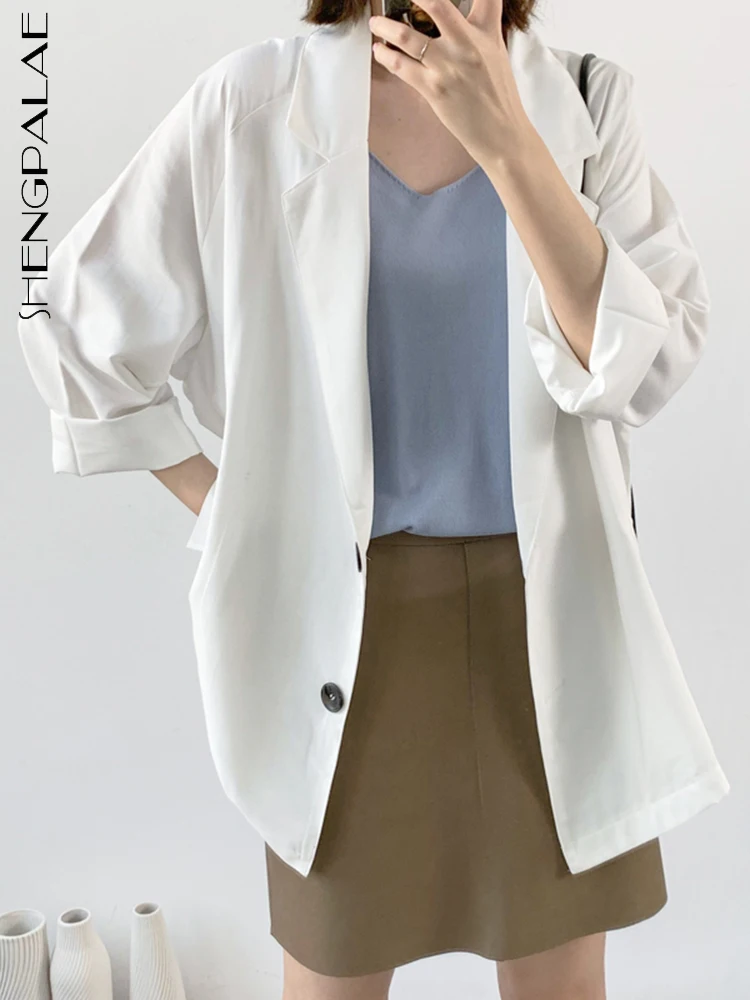 

SHENGPALAE Fashion Women Blazers Notched Collar Single Breasted Nine Quarter Sleeve Solid Color Coat Summer 2023 New Tide 5R3755