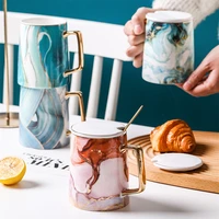 creative ceramic mug marbling coffee cup with lid spoon milk water home drinking