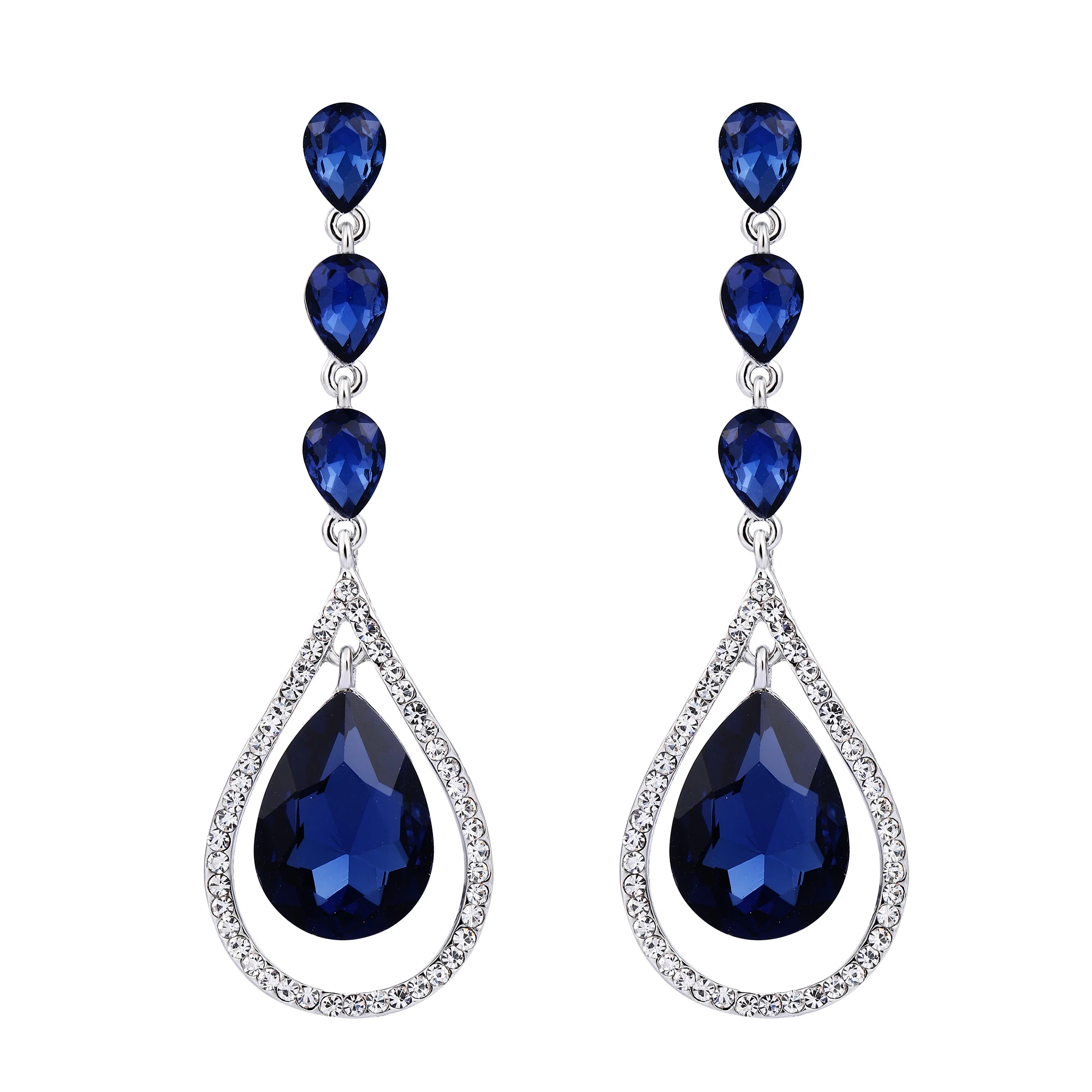 

Tuliper Women Earrings Long Crystal Teardrop Pendant Earrings Clear Silver Color Piercing Elegant Vintage Earrings Party Wedding